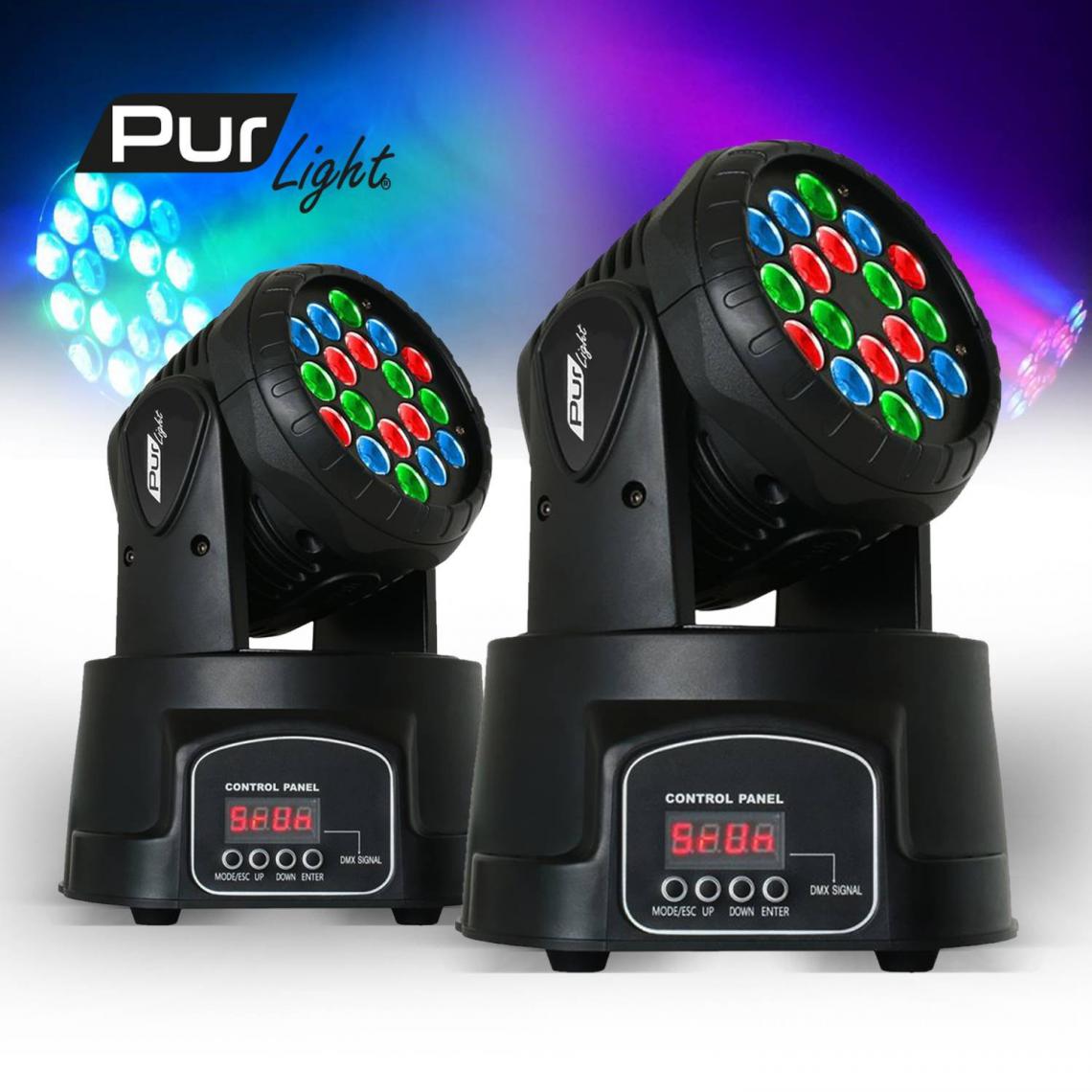 Pur Light - Pack 2 Lyres PRO Pur Light Ohio18LED LED 18x3W Rouge/bleu/vert + Etrier de fixation - Effets à LED