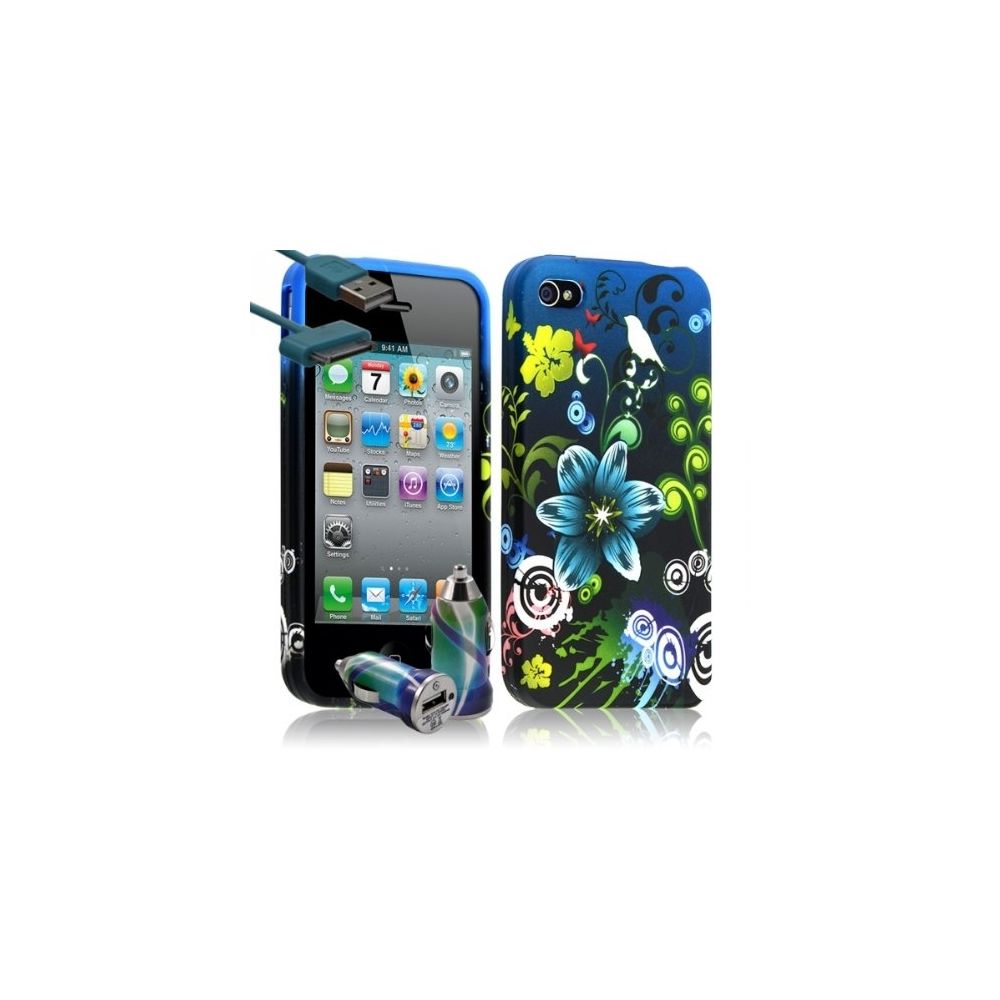 Karylax - Housse Etui Coque pour Apple Iphone 4 / 4S motif HF09 + Chargeur Auto - Support téléphone pour voiture