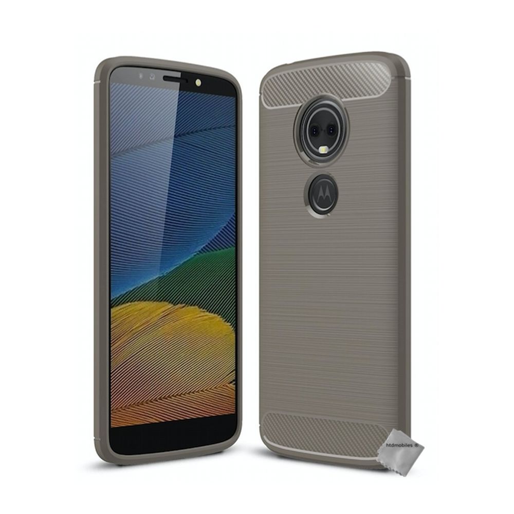 Htdmobiles - Housse etui coque silicone gel carbone pour Motorola Moto E5 Plus + verre trempe - GRIS - Autres accessoires smartphone