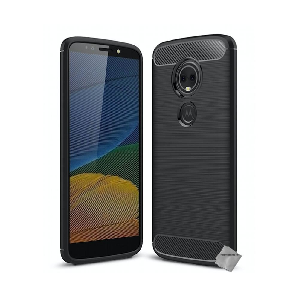 Htdmobiles - Housse etui coque silicone gel carbone pour Motorola Moto E5 Plus + verre trempe - NOIR - Autres accessoires smartphone