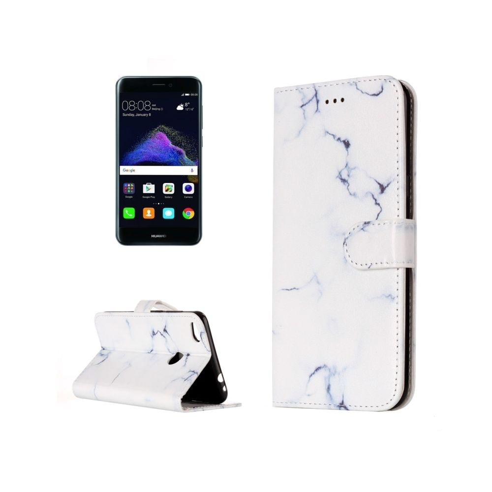 Wewoo - Housse Étui blanc pour Huawei P8 Lite 2017 Marbre Motif Horizontal de protection en cuir Flip avec support et Slots de cartes Portefeuille - Coque, étui smartphone