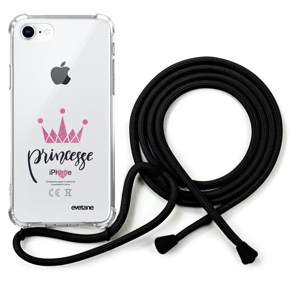 Evetane - Coque cordon iPhone 7/8/ iPhone SE 2020 cordon noir Dessin Princesse Couronne Evetane - Coque, étui smartphone