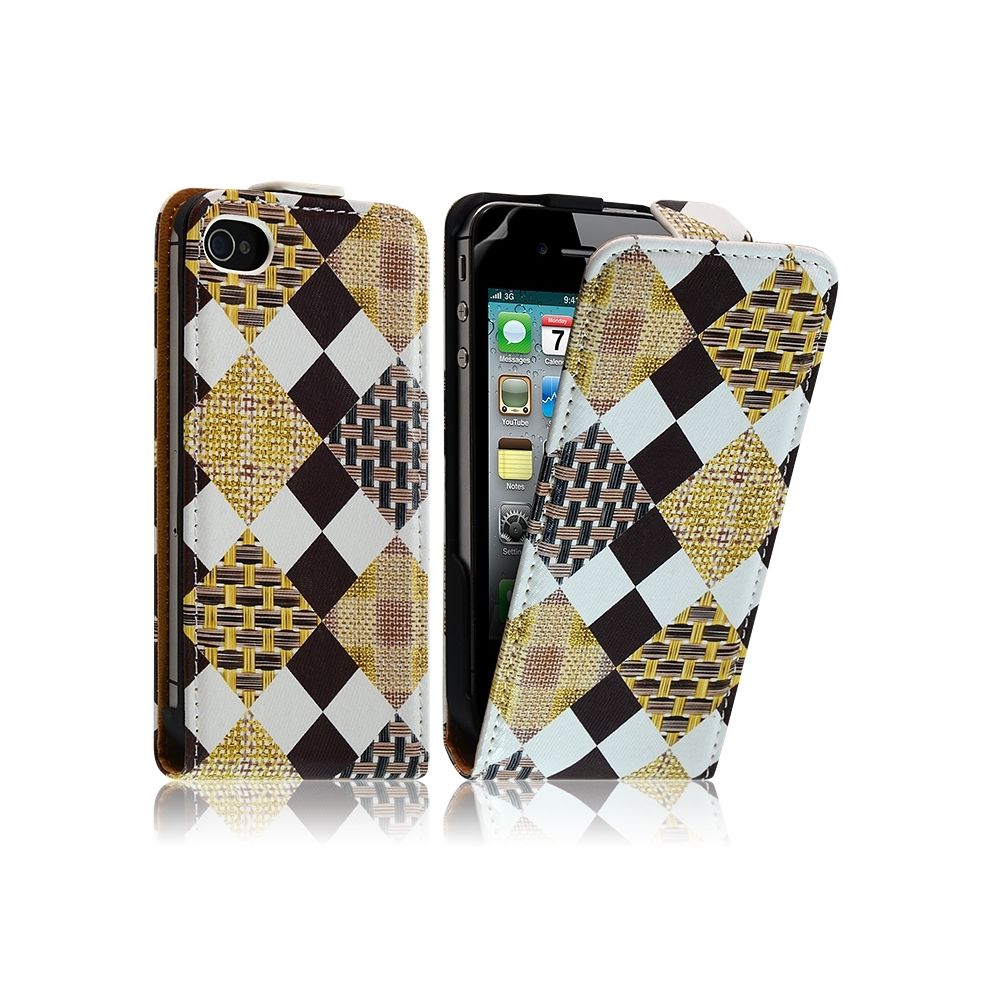 Karylax - Housse Coque Etui pour Apple Iphone 4 / 4S motif carreau marron + Film - Autres accessoires smartphone