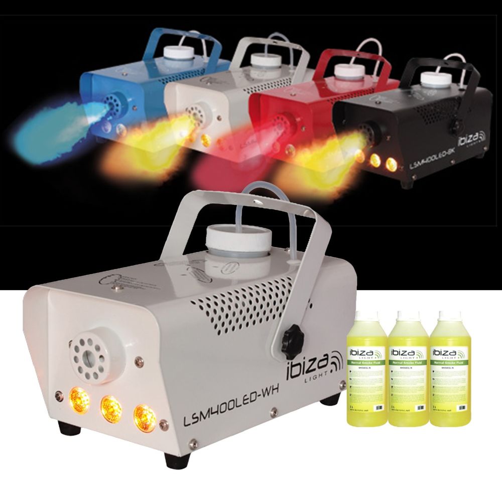 Ibiza Light - Mini machine à fumée blanche 400W à LEDs 3X3W + 3L de liquide à fumée - Effets à LED
