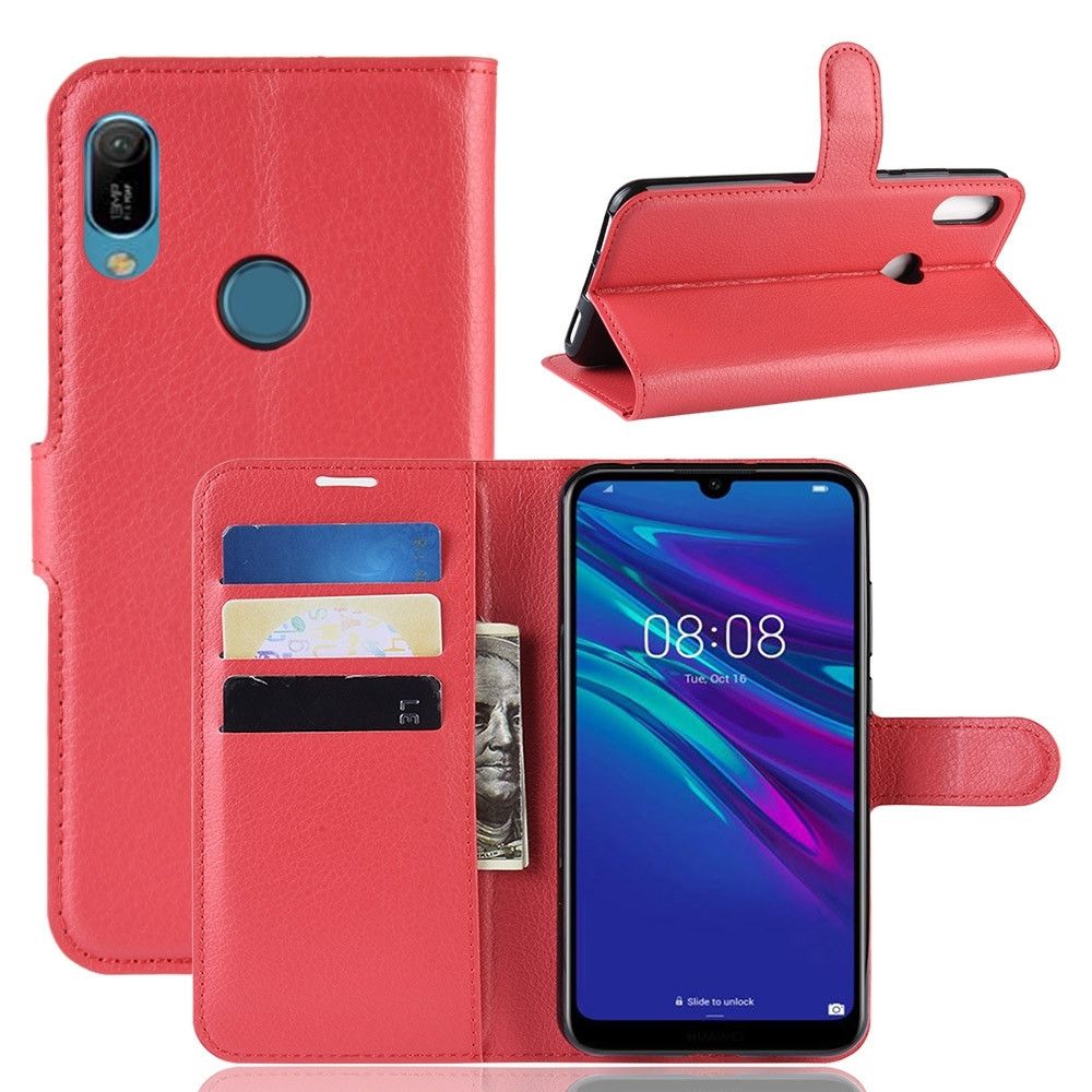 Wewoo - Housse Coque Étui en cuir à rabat horizontal Litchi Texture pour Huawei Y6 2019avec portefeuille et support et fentes cartes rouge - Coque, étui smartphone