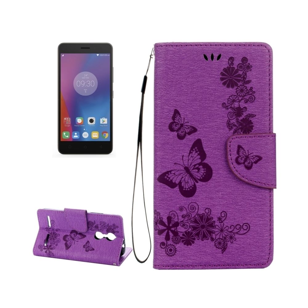 Wewoo - Housse Étui Violet pour Lenovo K6 5.0 pouces Papillons Gaufrage en cuir Flip horizontale avec support et Slots de cartes Portefeuille & Longe - Coque, étui smartphone