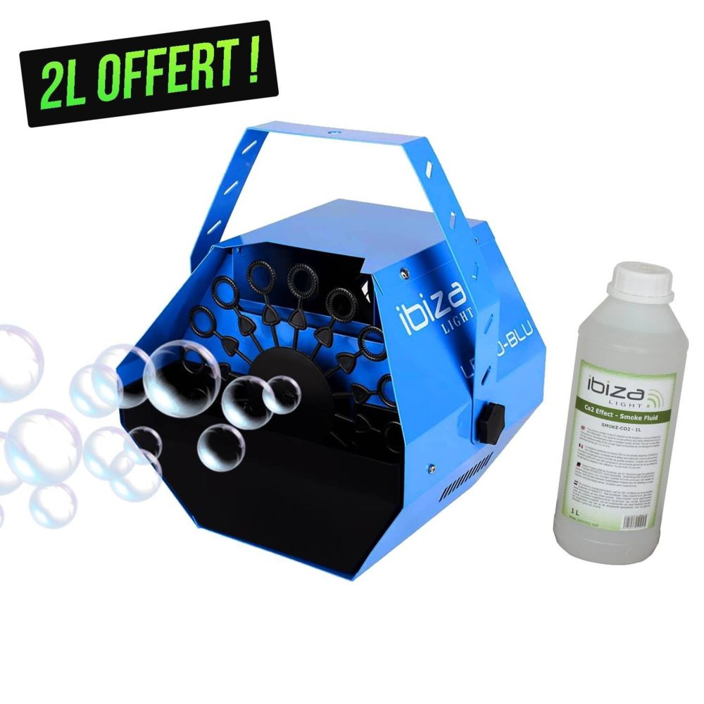Ibiza Light - Machine à bulles 25W bleu Ibiza Light + Etrier de fixation + 2 Litres de liquide - Effets à LED