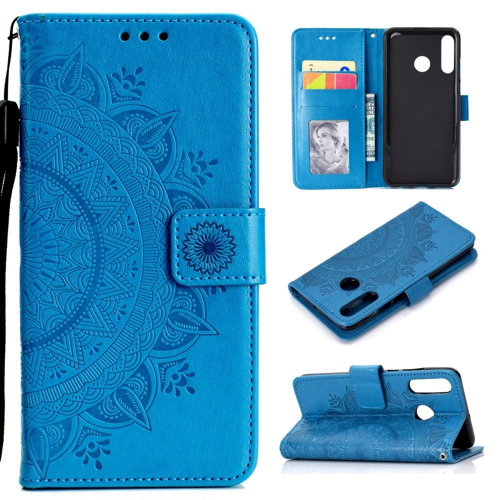 marque generique - Etui en PU fleurir bleu pour votre Huawei P30 Lite - Coque, étui smartphone