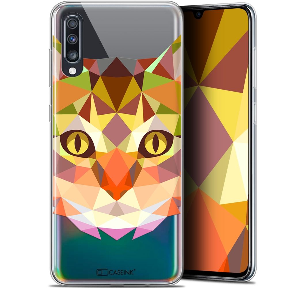 Caseink - Coque Pour Samsung Galaxy A70 (6.7 ) [Gel HD Polygon Series Animal - Souple - Ultra Fin - Imprimé en France] Chat - Coque, étui smartphone