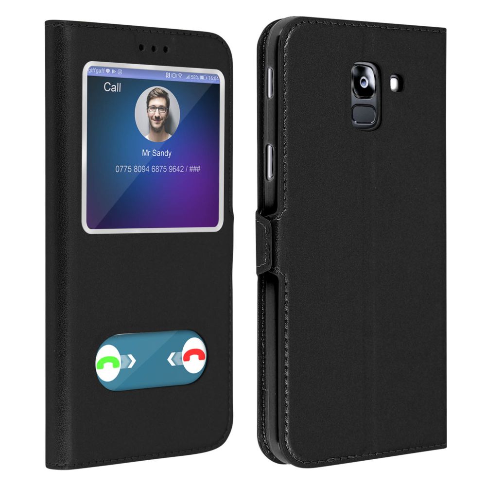 Avizar - Etui Samsung Galaxy J6 Housse Folio Double Fenêtre Fonction Support noir - Coque, étui smartphone
