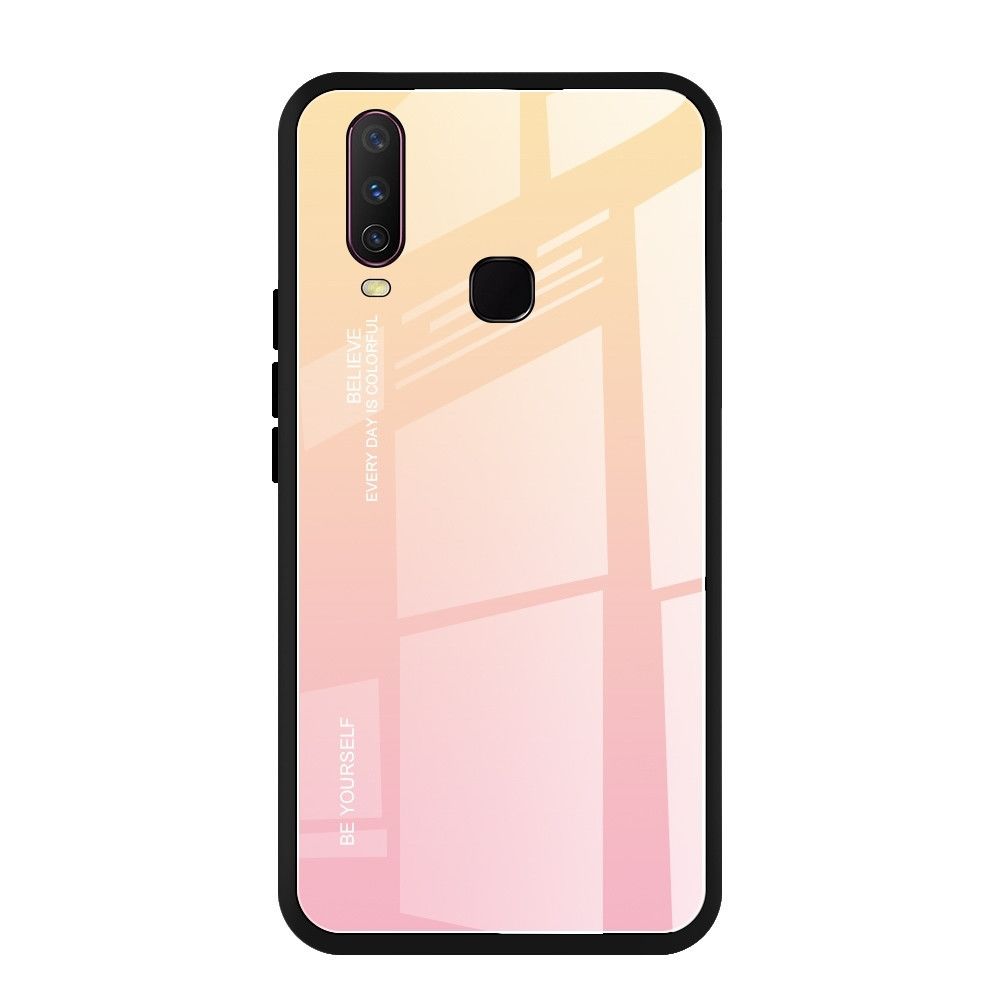 Wewoo - Coque Pour Vivo Y17 Gradient Color Glass Case Jaune - Coque, étui smartphone