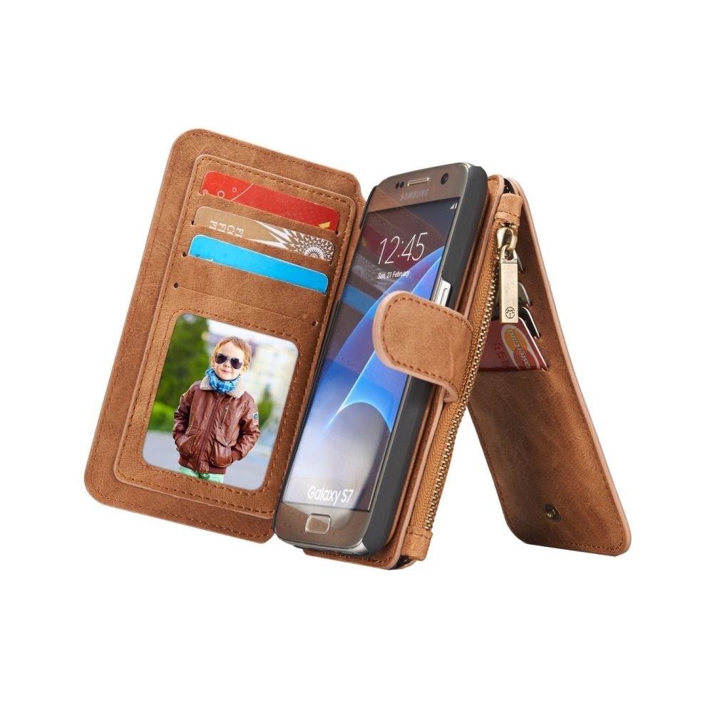 Wewoo - Housse Étui brun pour Samsung Galaxy S7 / G930 Multifonctionnel Portefeuille en Cuir avec Détachable Magnétique PC Cas de Protection & 13 emplacements de cartes & 1 cadres photo & 1 Zipper & 2 fermoirs magnétiques & Titulaire - Coque, étui smartphone