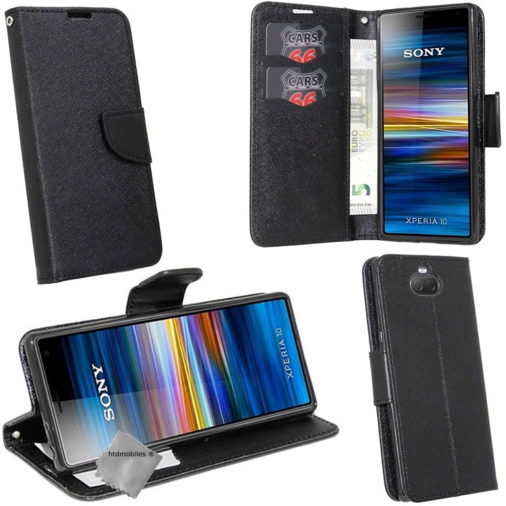 Htdmobiles - Housse etui coque pochette portefeuille pour Sony Xperia 10 + film ecran - NOIR / NOIR - Autres accessoires smartphone