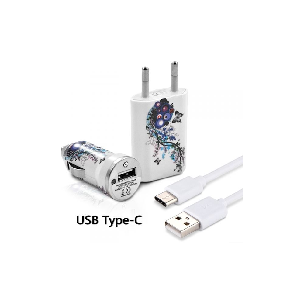 Karylax - Chargeur Secteur Voiture Câble USB Type C motif HF01 pour OnePlus 6 - Support téléphone pour voiture