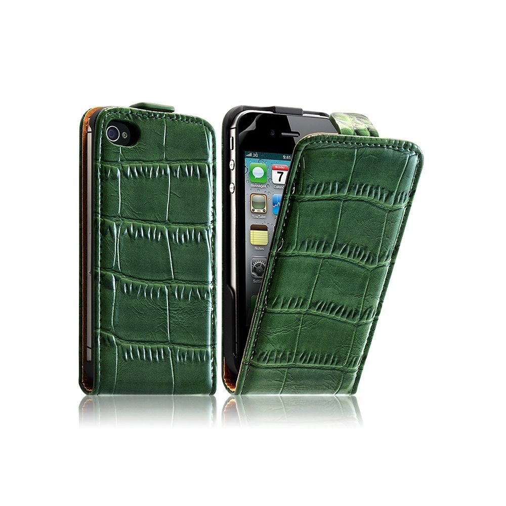 Karylax - Housse Coque Etui pour Apple Iphone 4 / 4S style croco Vert + Film - Autres accessoires smartphone