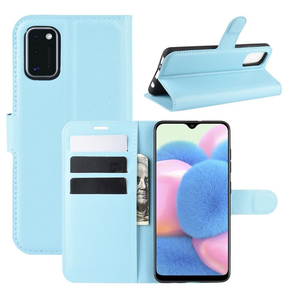 Generic - Etui en PU surface de litchi avec support bleu pour votre Samsung Galaxy A41 - Coque, étui smartphone
