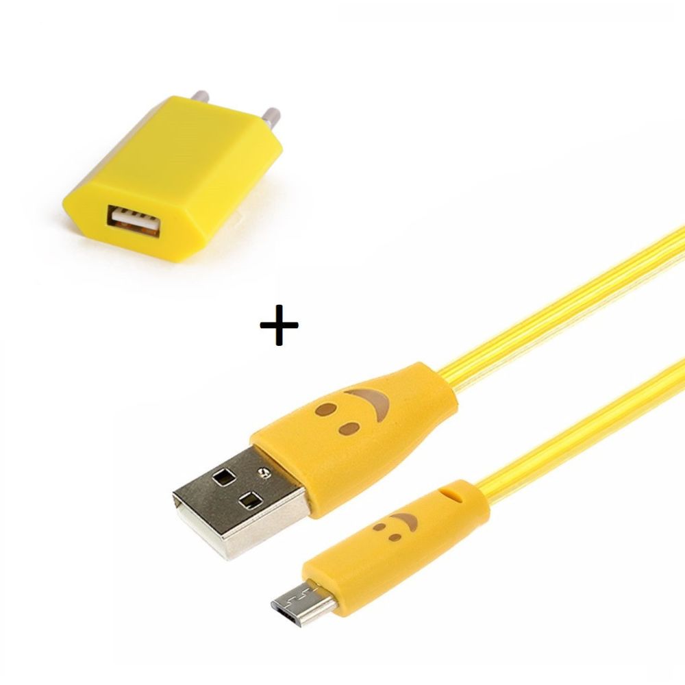 Shot - Pack Chargeur pour HUAWEI MediaPad T3 Smartphone Micro USB (Cable Smiley LED + Prise Secteur USB) Android Connecteur (JAUNE) - Chargeur secteur téléphone