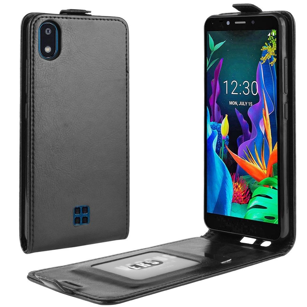 marque generique - Etui en PU flip vertical de peau de cheval fou avec porte-carte noir pour votre LG K20 (2019) - Coque, étui smartphone