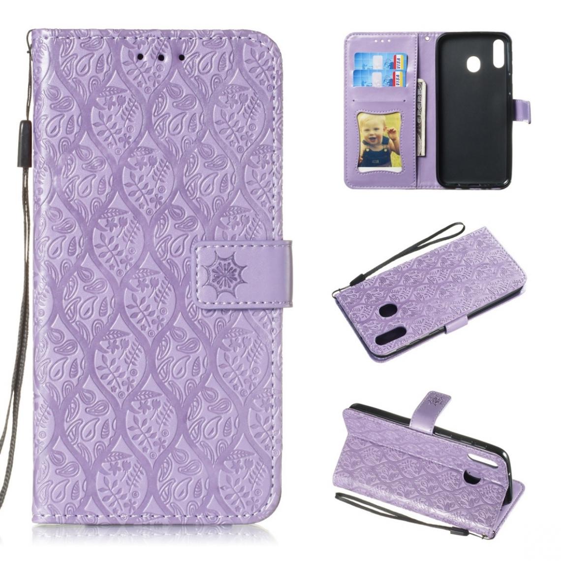 Wewoo - Housse Coque Étui en cuir PU avec empreinte horizontale PU pour Galaxy M20avec porte-cartes et porte-cartesportefeuille et cadre photo violet - Coque, étui smartphone