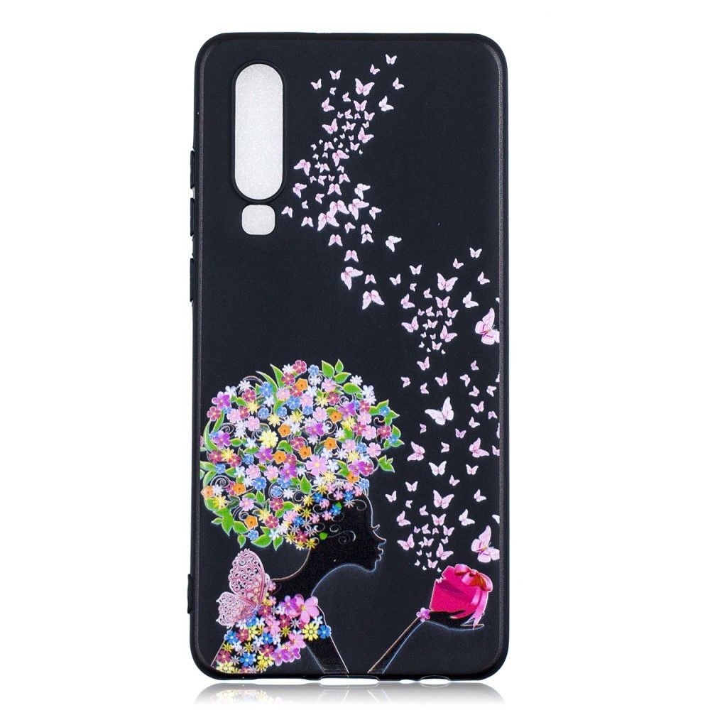 marque generique - Coque en TPU impression de motifs fille fleurie et papillon pour votre Huawei P30 - Autres accessoires smartphone
