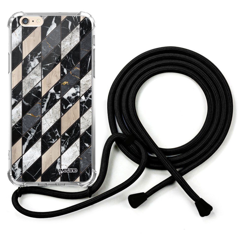 Evetane - Coque cordon compatible avec iPhone 6/6S cordon noir Dessin Marbre Gris Beige Evetane - Coque, étui smartphone