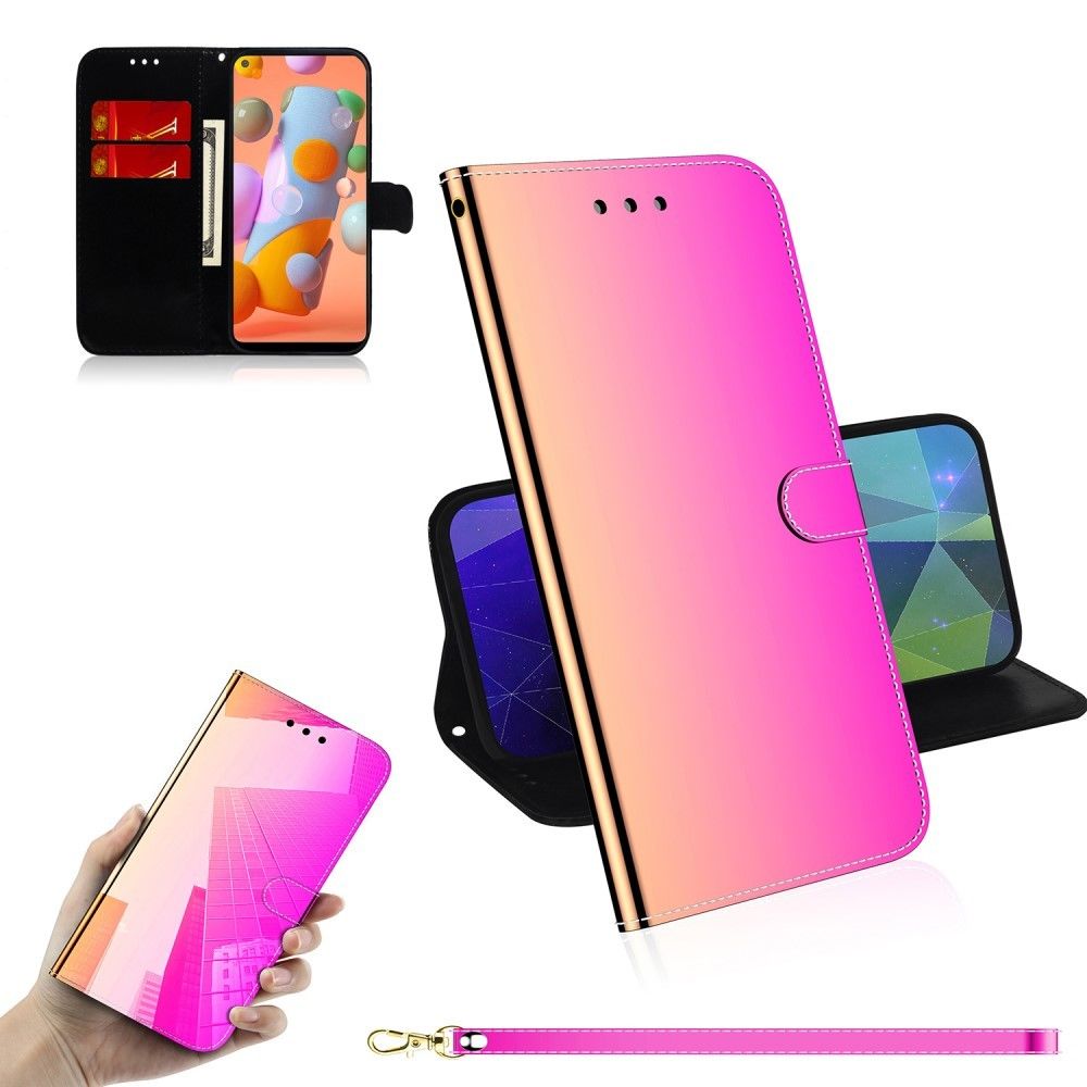 Generic - Etui en PU surface miroir avec sangle rose pour votre Samsung Galaxy A11 - Coque, étui smartphone