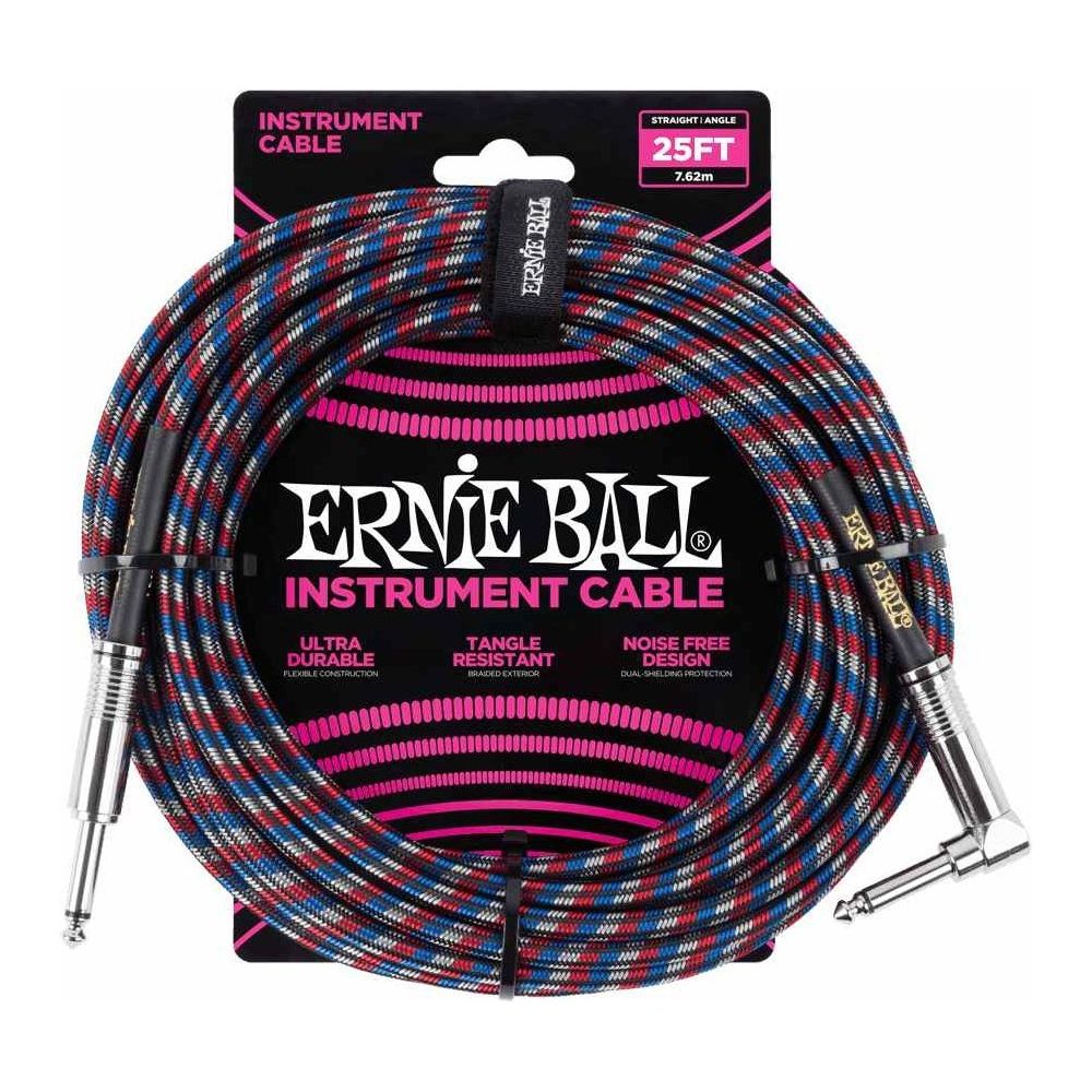 Ernie Ball - Ernie Ball 6063 - Câble gaine tissée 4 couleurs jack-jack coudé - 7.62m - Effets et périphériques