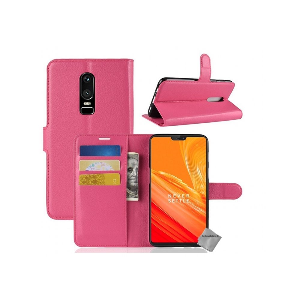 Htdmobiles - Housse etui coque pochette portefeuille pour OnePlus 6 + verre trempe - ROSE - Autres accessoires smartphone