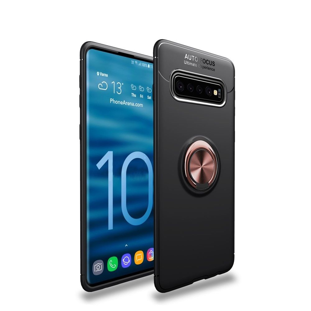 marque generique - Coque en TPU avec béquille pour anneau au doigt noir/rose or pour votre Samsung Galaxy S10 - Autres accessoires smartphone