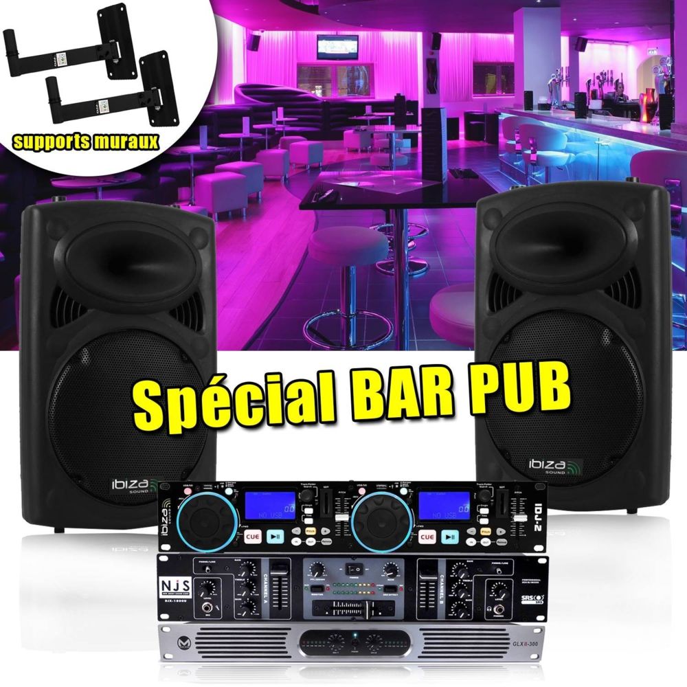 Ibiza Sound - PACK Complet Bar Pub 2X360W + Supports muraux - Packs DJ