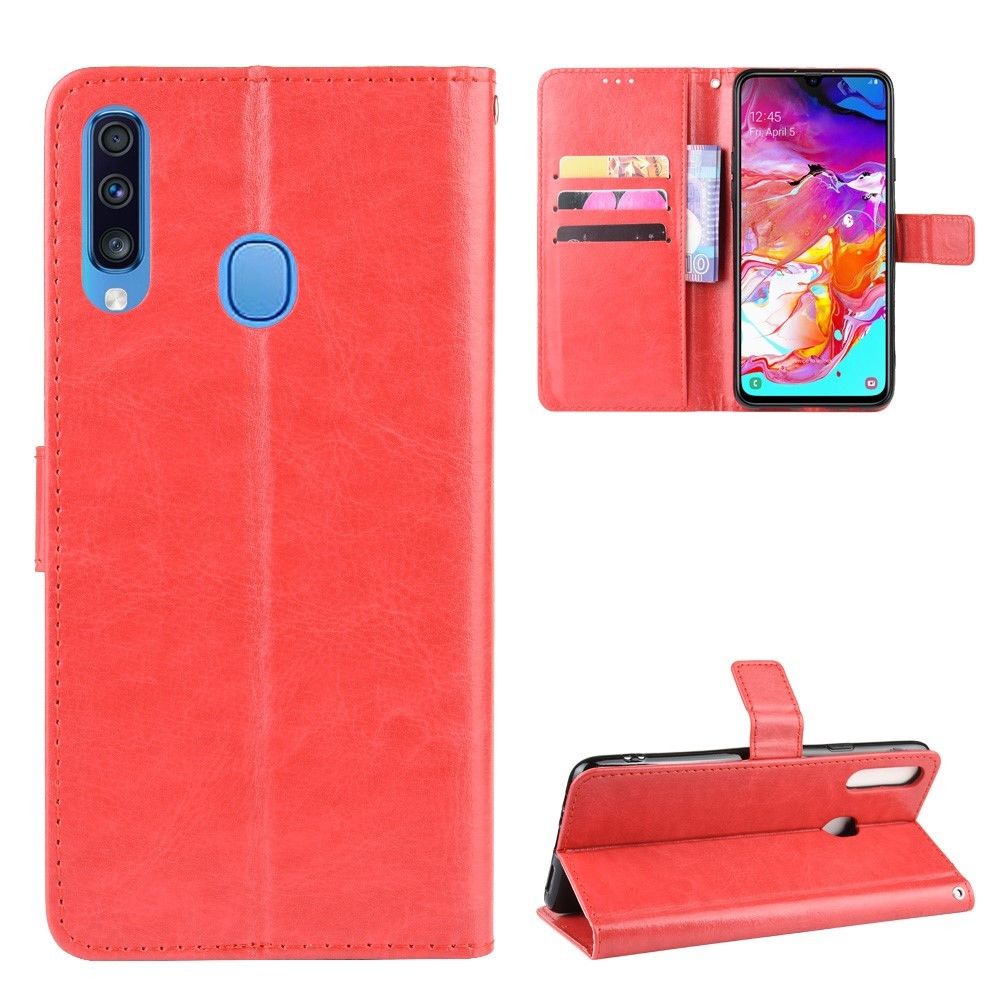 marque generique - Etui en PU peau de cheval fou avec support rouge pour votre Samsung Galaxy A20s - Coque, étui smartphone