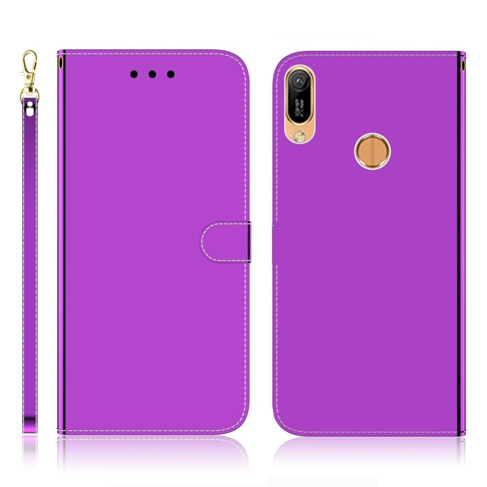 Wewoo - Housse Coque Pour Huawei Y6 2019 Étui en cuir à rabat horizontal imitant la surface du miroir avec support et fentes cartes et portefeuille et lanière violet - Coque, étui smartphone