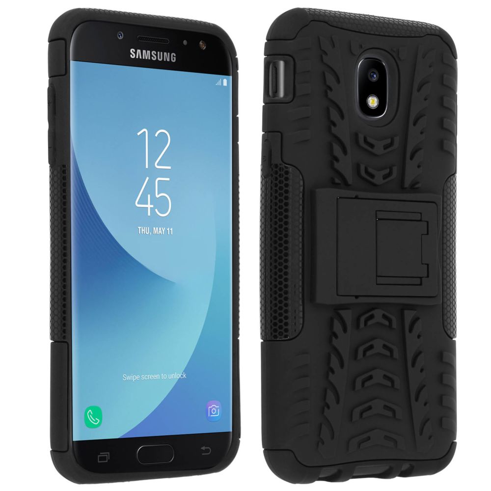 Avizar - Coque Samsung Galaxy J7 2017 Coque Antichocs renforcé + Support intégré - Noir - Coque, étui smartphone