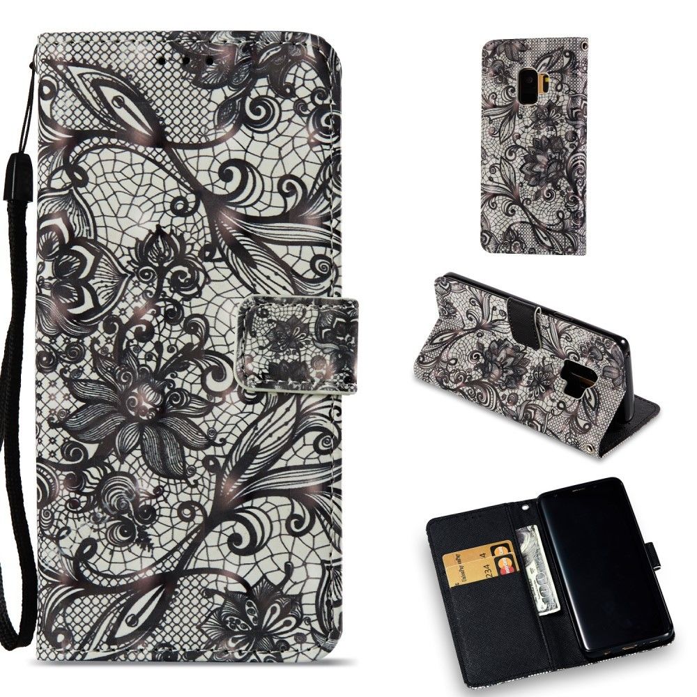 marque generique - Etui en PU décor fleur noire pour Samsung Galaxy S9 - Autres accessoires smartphone