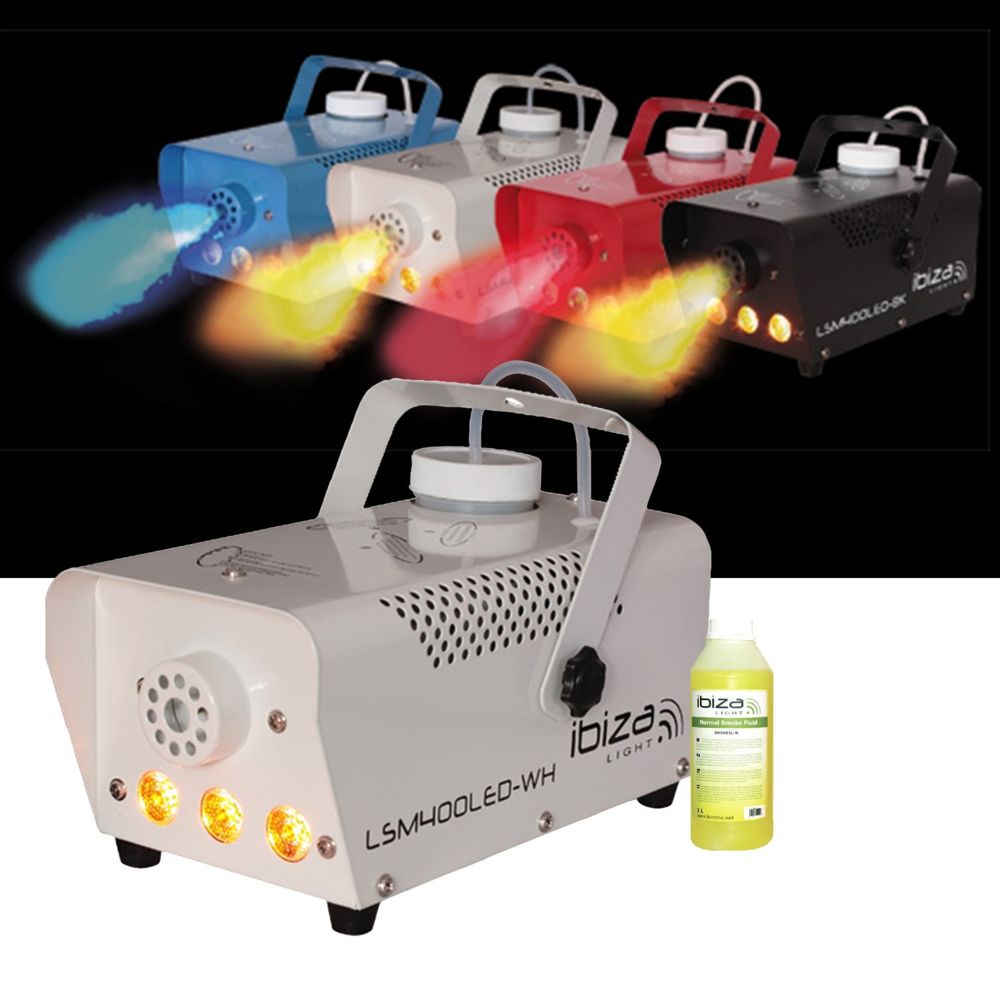 Ibiza Light - Mini machine à fumée blanche 400W à LEDs 3X3W + 1L de liquide à fumée - Effets à LED