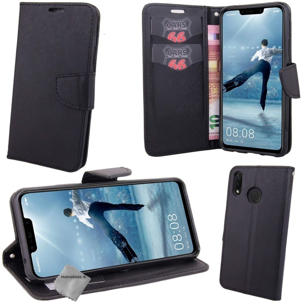 Htdmobiles - Housse etui coque pochette portefeuille pour Huawei P Smart Plus + film ecran - NOIR / NOIR - Autres accessoires smartphone