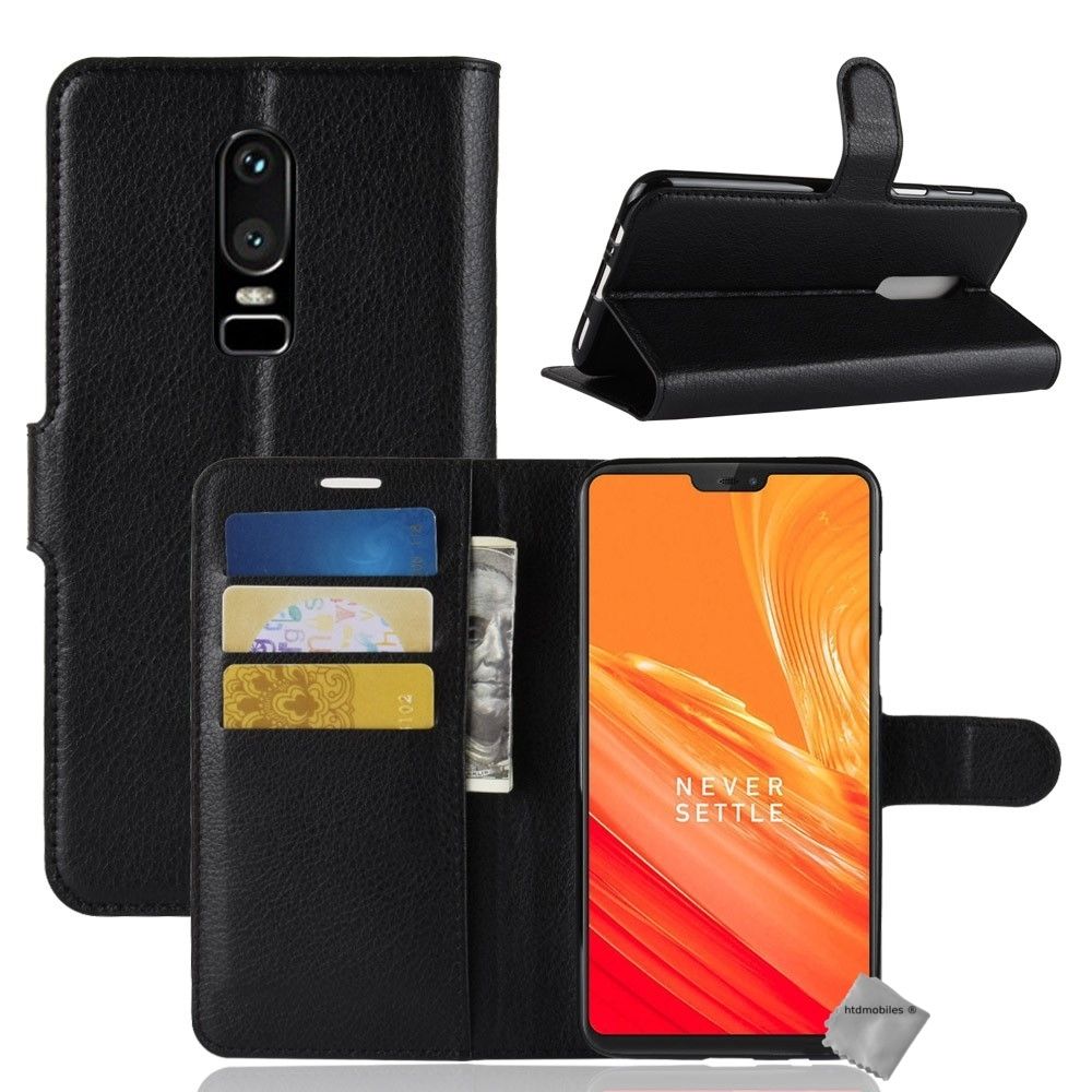 Htdmobiles - Housse etui coque pochette portefeuille pour OnePlus 6 + verre trempe - NOIR - Autres accessoires smartphone