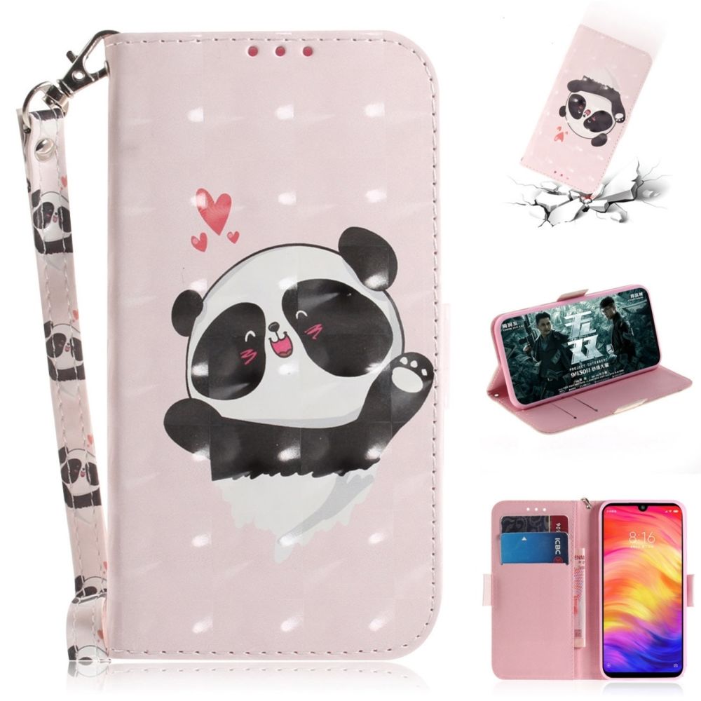 Wewoo - Coque Fashion Étui en cuir à rabat avec dessin couleur 3D et fentes pour cartes et porte-cartes Redmi Note 7 Love Panda - Coque, étui smartphone