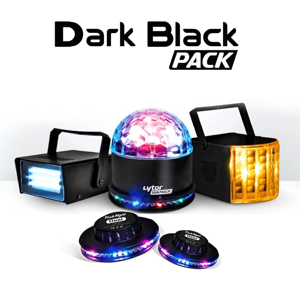 Lytor - Pack Dark Black 5 Effets Derby Zirkus + SunMagic ASTRO/UFO + Strobe + 2 Ovni - Packs soirée lumière