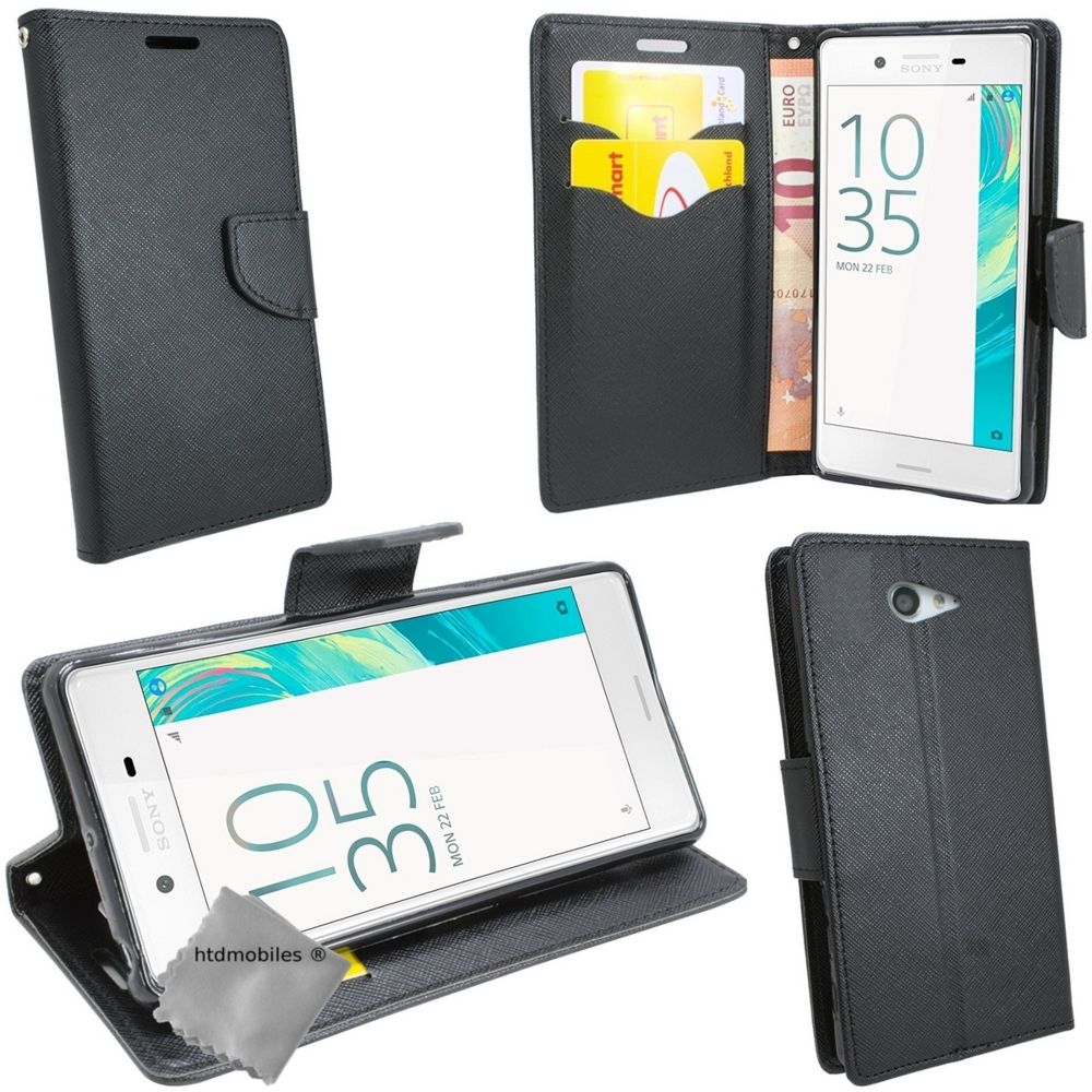 Htdmobiles - Housse etui coque pochette portefeuille pour Sony Xperia M2 + verre trempe - NOIR / NOIR - Autres accessoires smartphone