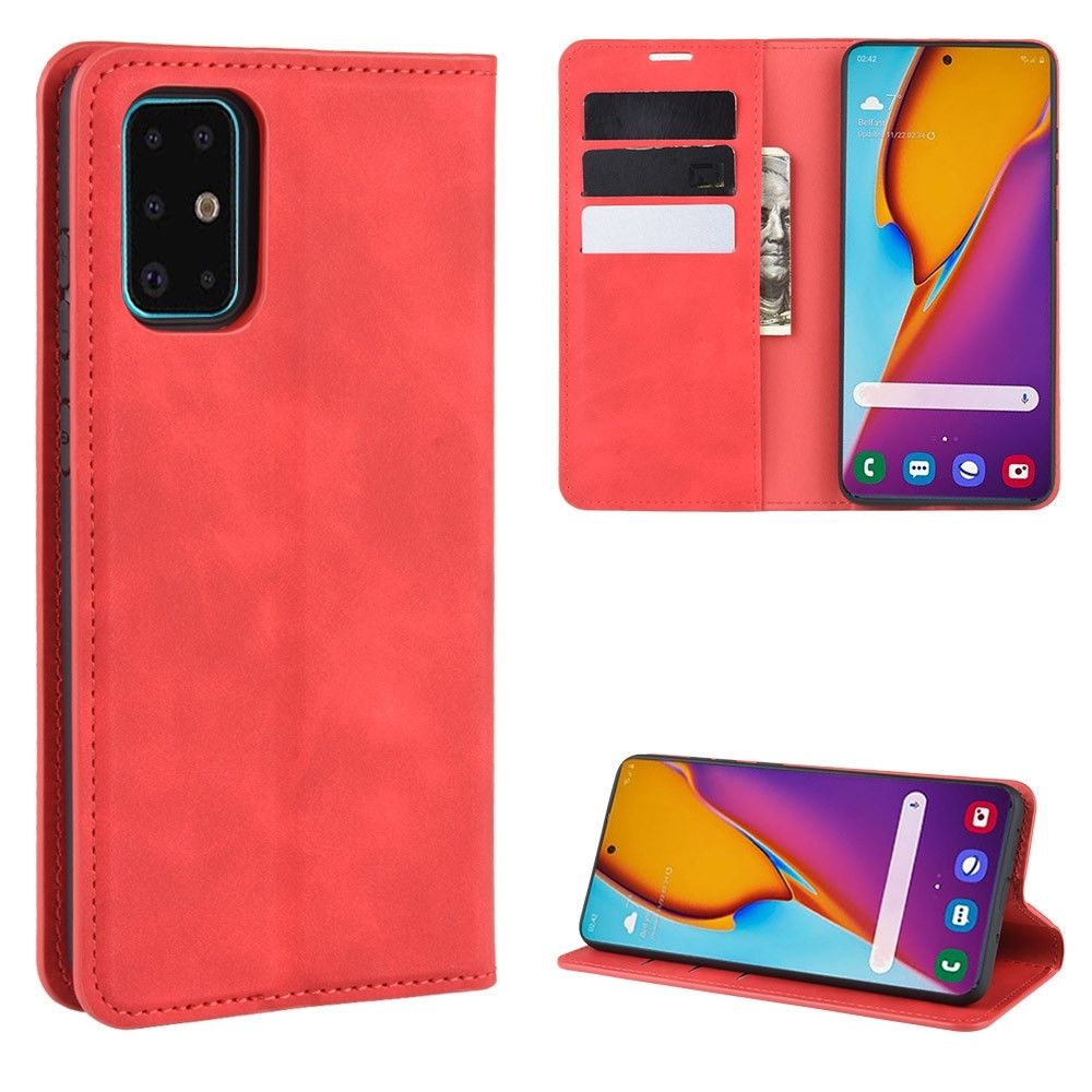 Wewoo - Housse Coque Pour Galaxy S11 Étui en cuir à aspiration magnétique entreprise rétro-peau avec support et fentes cartes et portefeuille rouge - Coque, étui smartphone