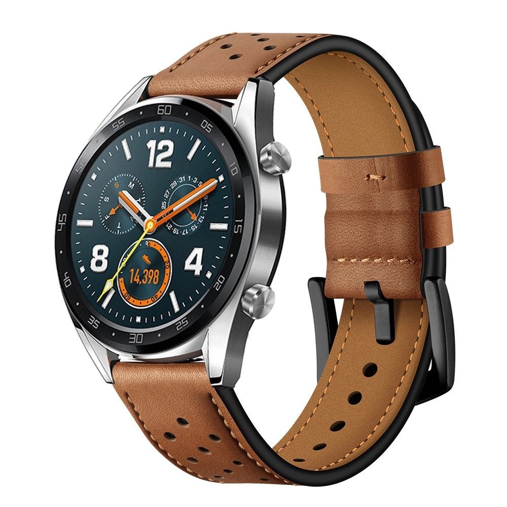 marque generique - Bracelet en cuir véritable marron pour votre Huawei Watch GT - Autres accessoires smartphone