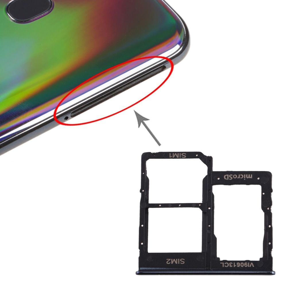 Wewoo - Tiroir de Carte SIM Bac à SIM + à SIM + à Micro SD pour Galaxy A40 Noir - Autres accessoires smartphone