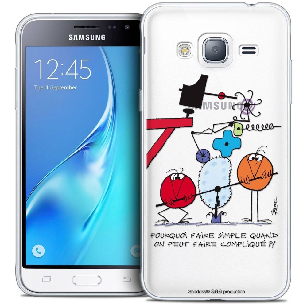 Caseink - Coque Housse Etui Samsung Galaxy J3 2016 (J320) [Crystal HD Collection Les Shadoks ? Design Pourquoi faire Simple - Rigide - Ultra Fin - Imprimé en France] - Coque, étui smartphone