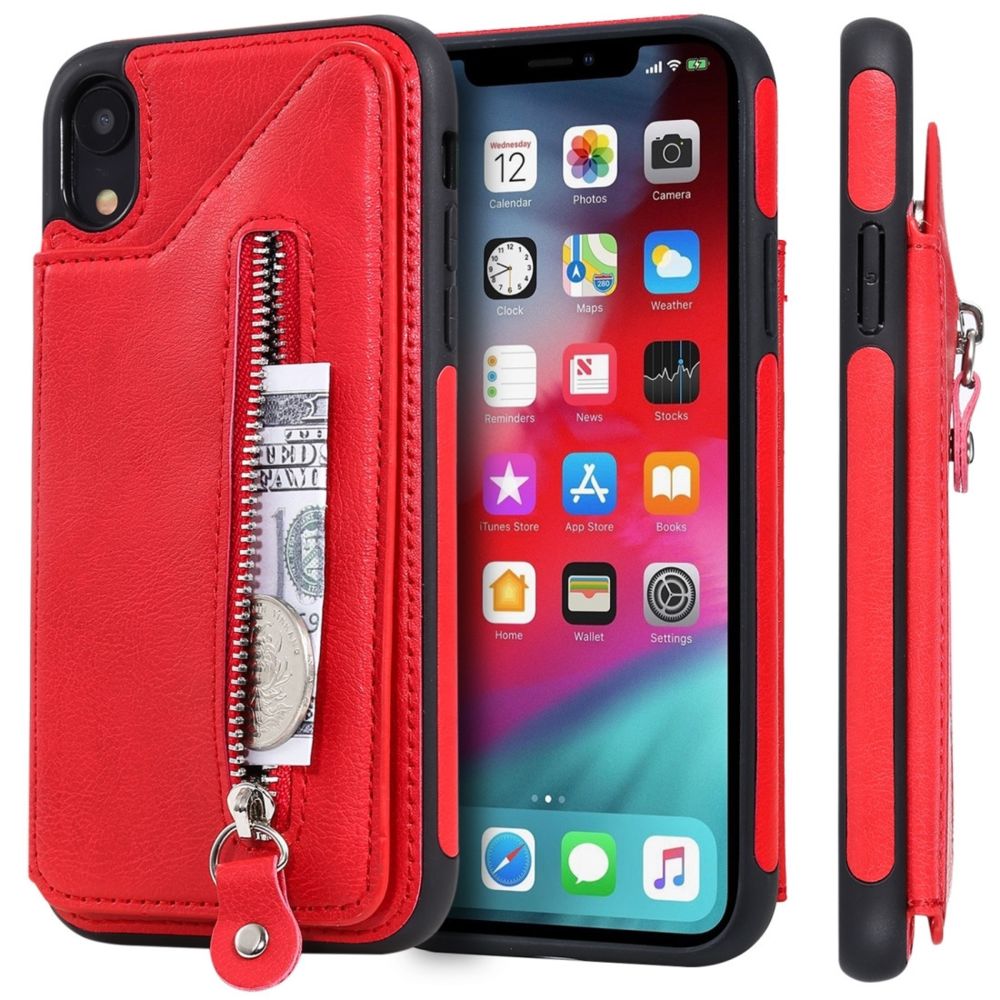 Wewoo - Housse Coque Pour étui de protection antichoc à double boucle de couleur unie iphone xr rouge - Coque, étui smartphone