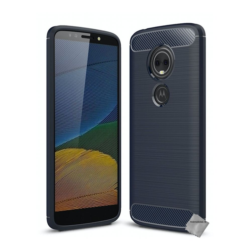 Htdmobiles - Housse etui coque silicone gel carbone pour Motorola Moto E5 Plus + verre trempe - BLEU FONCE - Autres accessoires smartphone