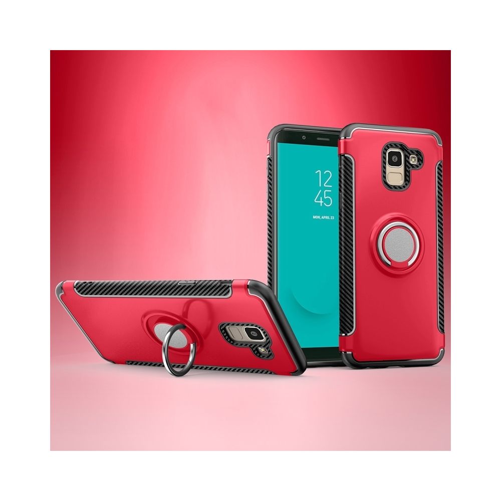 Wewoo - Coque Étui de protection magnétique à 360 degrés avec anneau de rotation pour Galaxy J6 2018 rouge - Coque, étui smartphone