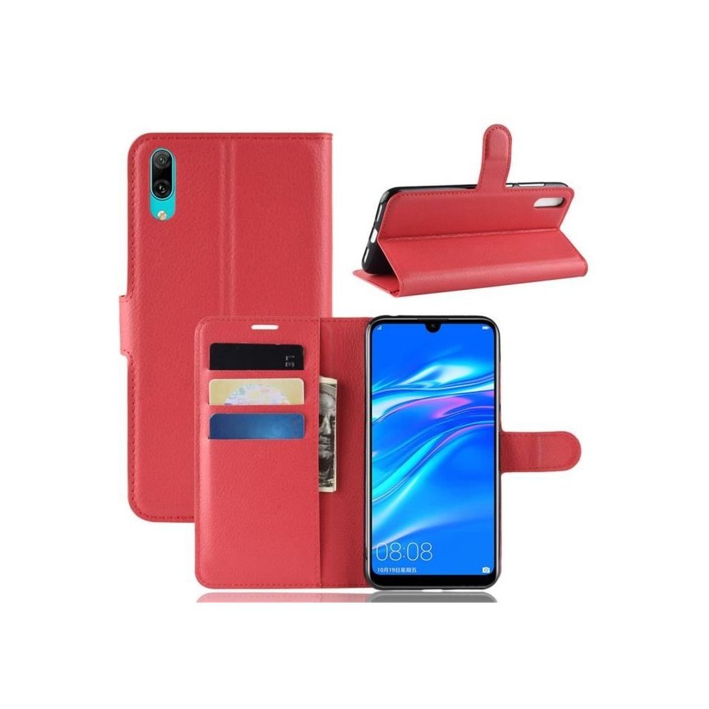 marque generique - Housse pour Huawei Y7 2019 Rouge, Portefeuille Etui Housse Porte Carte Silicone - Coque, étui smartphone