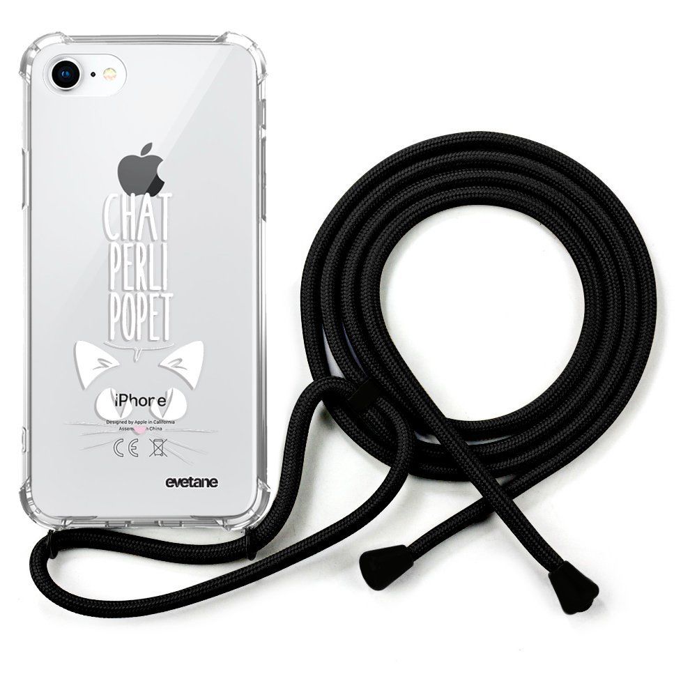 Evetane - Coque cordon iPhone 7/8/ iPhone SE 2020 cordon noir Dessin Chat Perli Popet Evetane. - Coque, étui smartphone