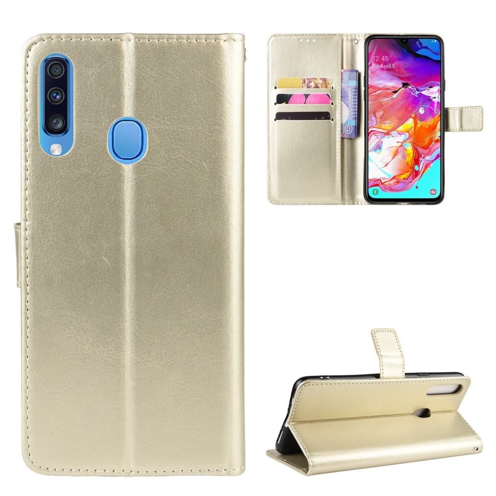 marque generique - Etui en PU peau de cheval fou avec support or pour votre Samsung Galaxy A20s - Coque, étui smartphone